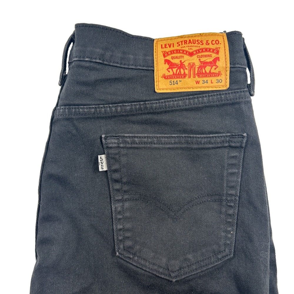 Levi’s 514 Jeans Mens Size 34x30 Black Straight Fit White Tab 5 Pocket Stain !